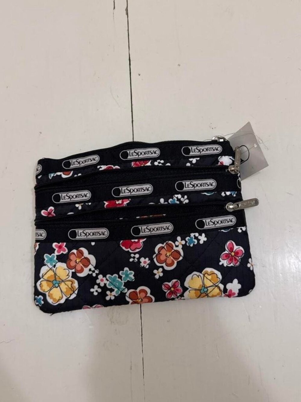 LeSportsac Black Floral Multi Pocket Pouch